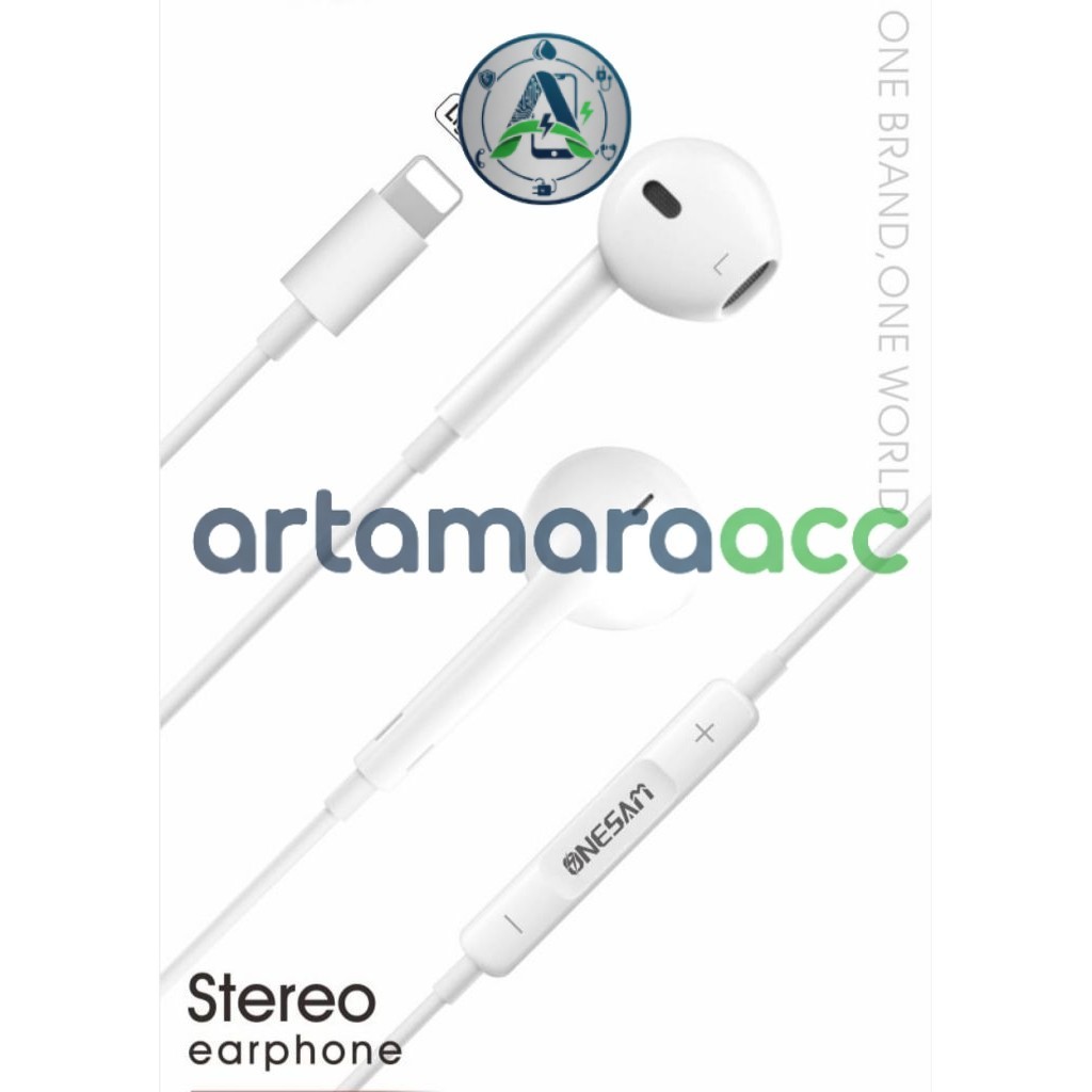 HF ONESAM E20 Earphone Headset Lightning Original untuk iPhone X/XR/11/12/13 Series – Suara Bass Ste