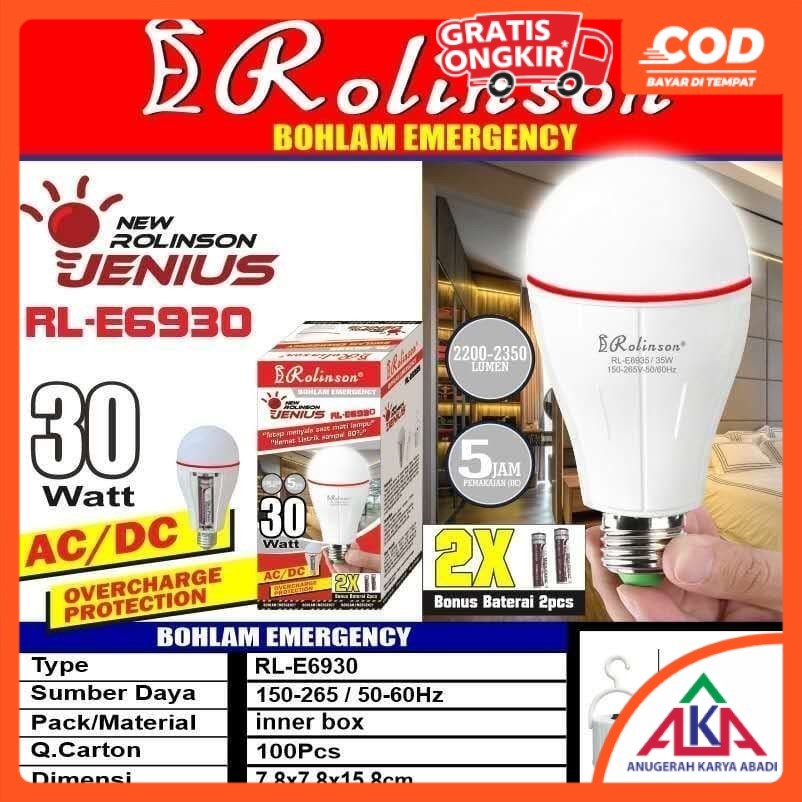 Fish Yummy Rolinson Bohlam Lampu Jenius Led Ac / Dc 10W 15W 20W 30W Magic Genius Emergency Darurat