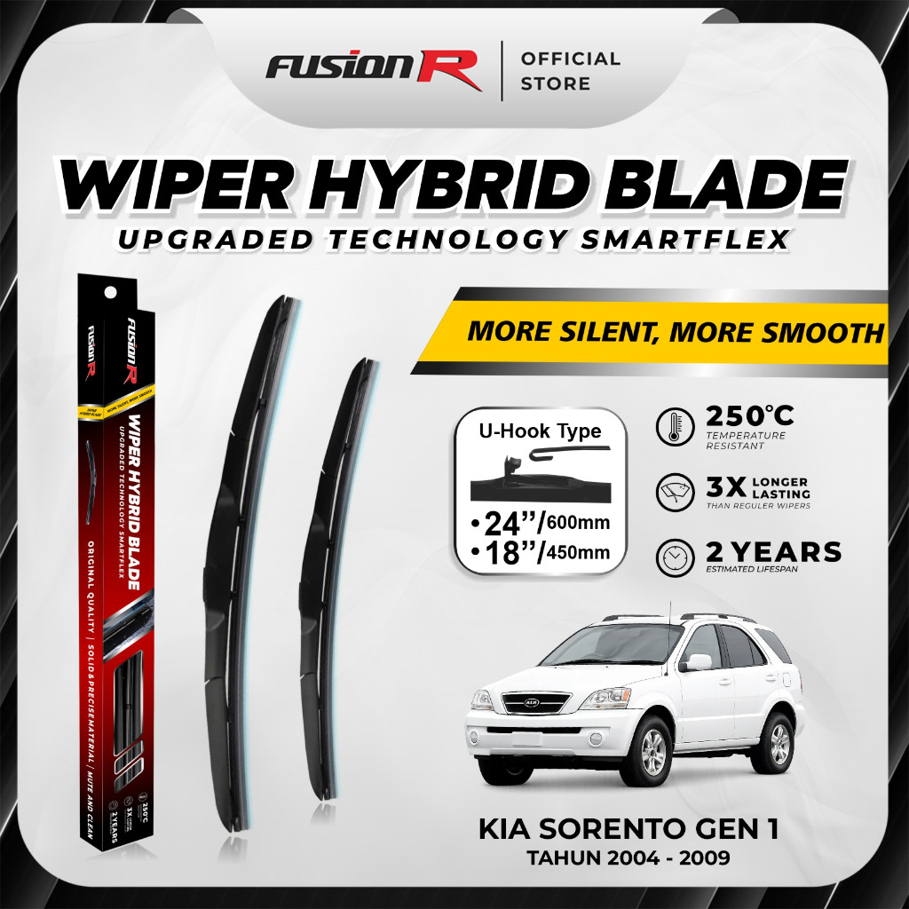 Fusion R | Wiper Kaca Mobil KIA Sorento Gen 1 (2004-2009) Karet Wiper Frameless Hybrid Blade Set Pre