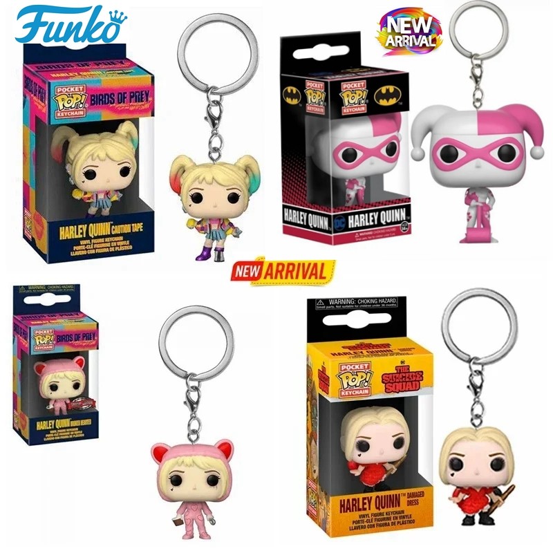 FUNKO Pop New Suicide Squad Harley Quinn Caution Tape Broken Hearted King Shark Joker Pocket Pop Key