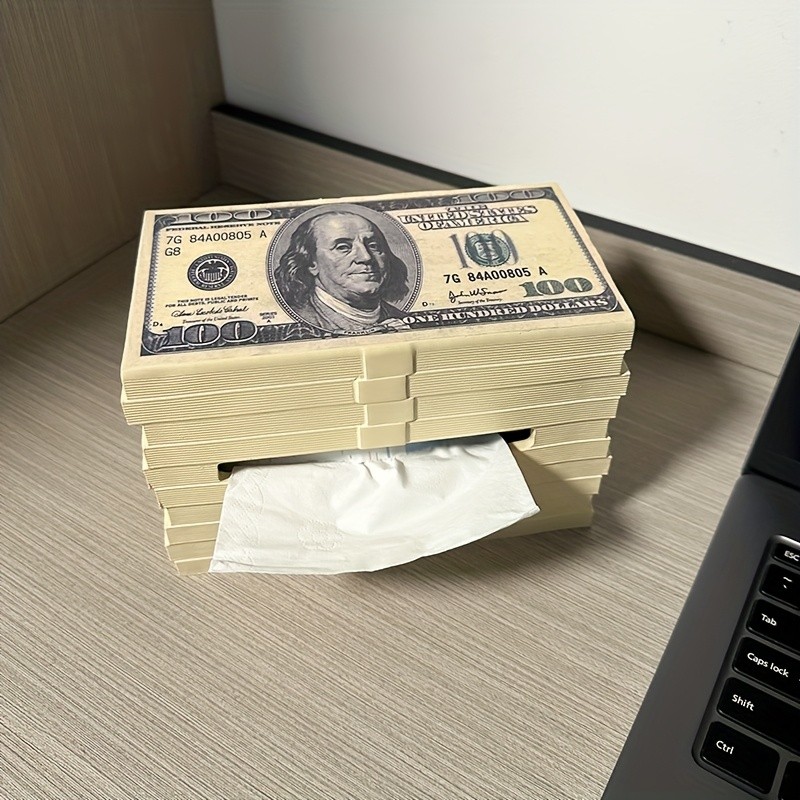 1pc Elegant Dollar Bill Design Tissue Box Holder  Resin, Painted Finish, Stackable & Artistic Storag