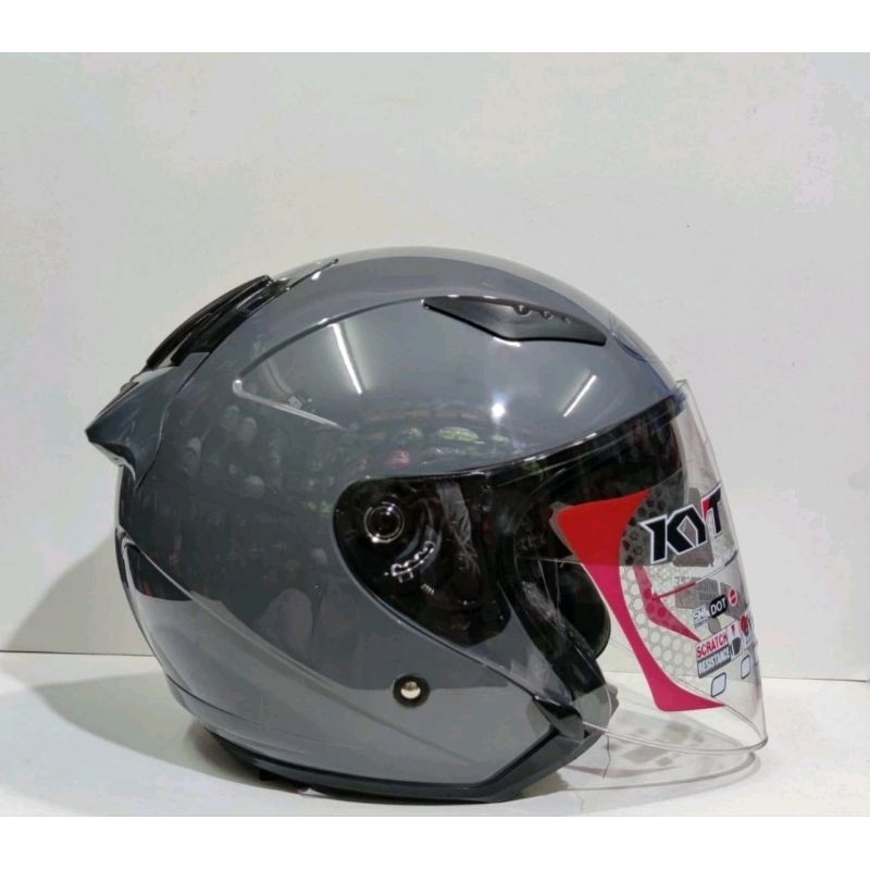 KYT GALAXY FLAT R  SOLID GREY GLOSSY ORIGINAL | DOUBLE VISOR | HELM HALF FACE KYT GALAXY FLAT R PUTI