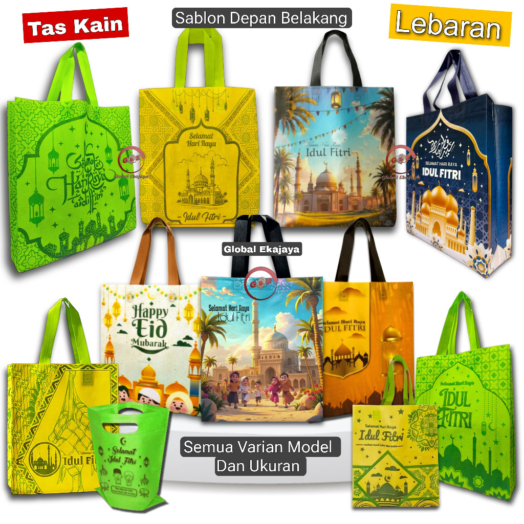 PROMO Tas Kain Spunbond Goodiebag Lebaran IdulFitri Ukuran Sedang Besar Jumbo Godybag Totebag Hamper