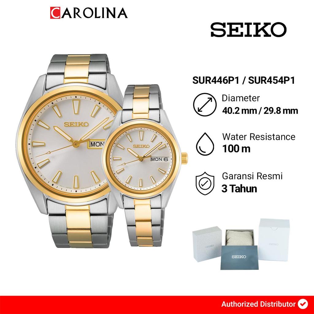 Jam Tangan Couple Seiko SUR446P1/SUR454P1 Discover More Silver Dial Dual Tone Stainless Steel Strap 