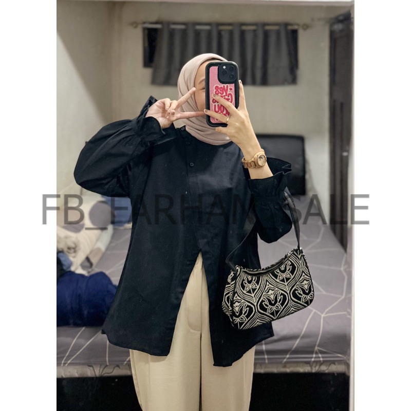 PROMO LEBARAN Velvet Baju atasan Kemeja Wanita Jumbo Bigsize LD 110 120 130 140 Fr4