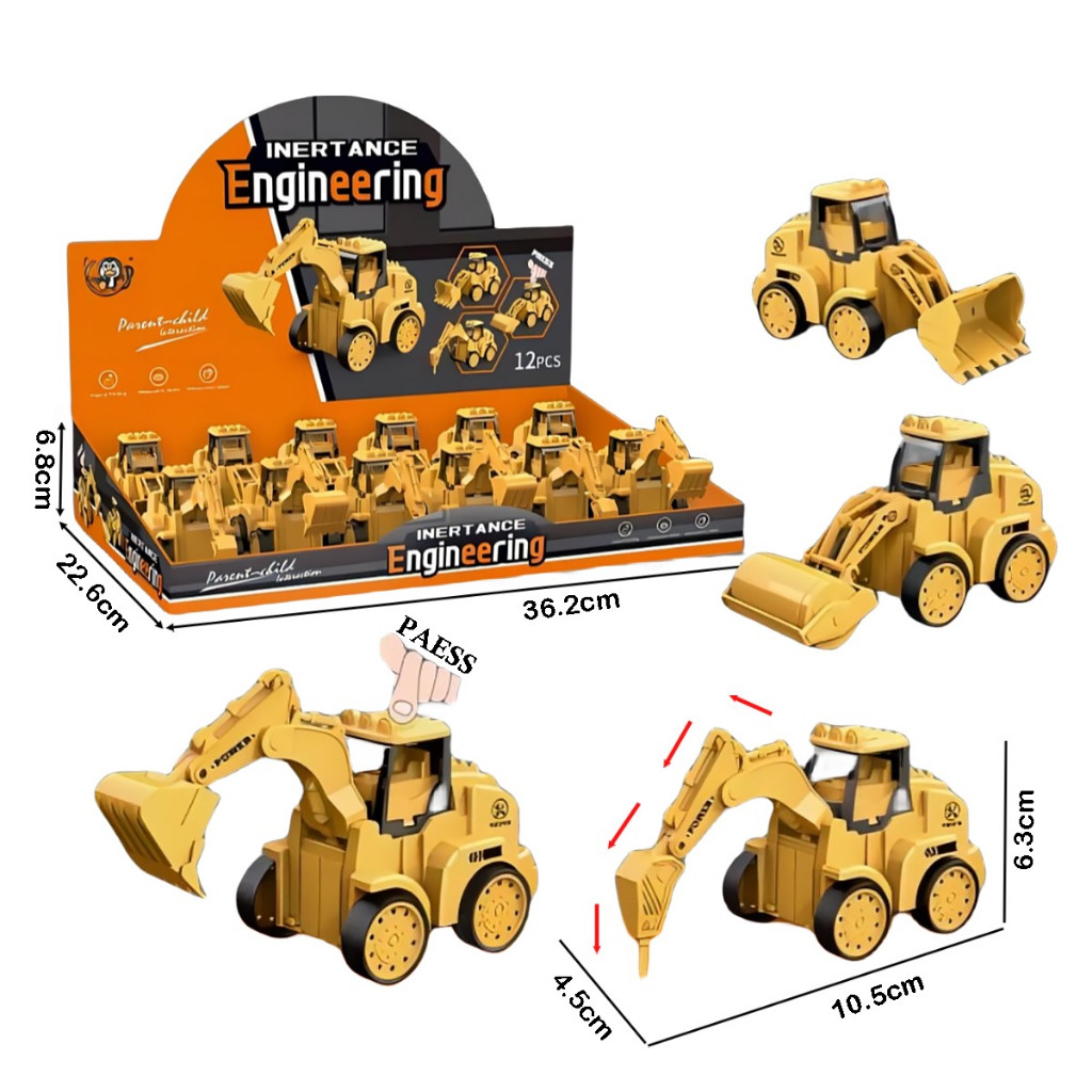 Diecast Mobil Alat Berat Mini Anak – Excavator Bulldozer Truck Konstruksi Friction Toy Edukasi