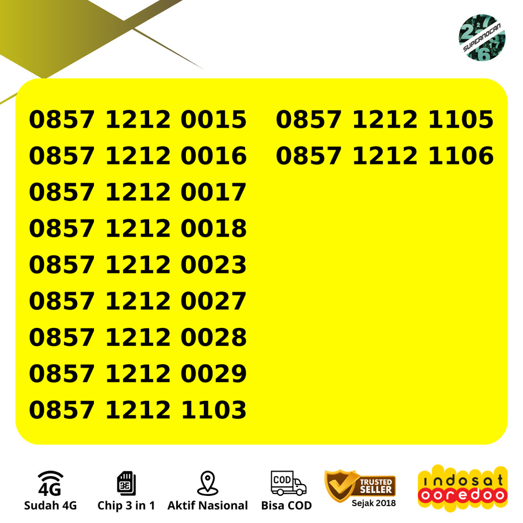 INDOSAT 1212 - NOMOR CANTIK INDOSAT MINIMALIS RAPIH SERI 1212 BONUS KUOTA 3GB 30 HARI - 5G READY
