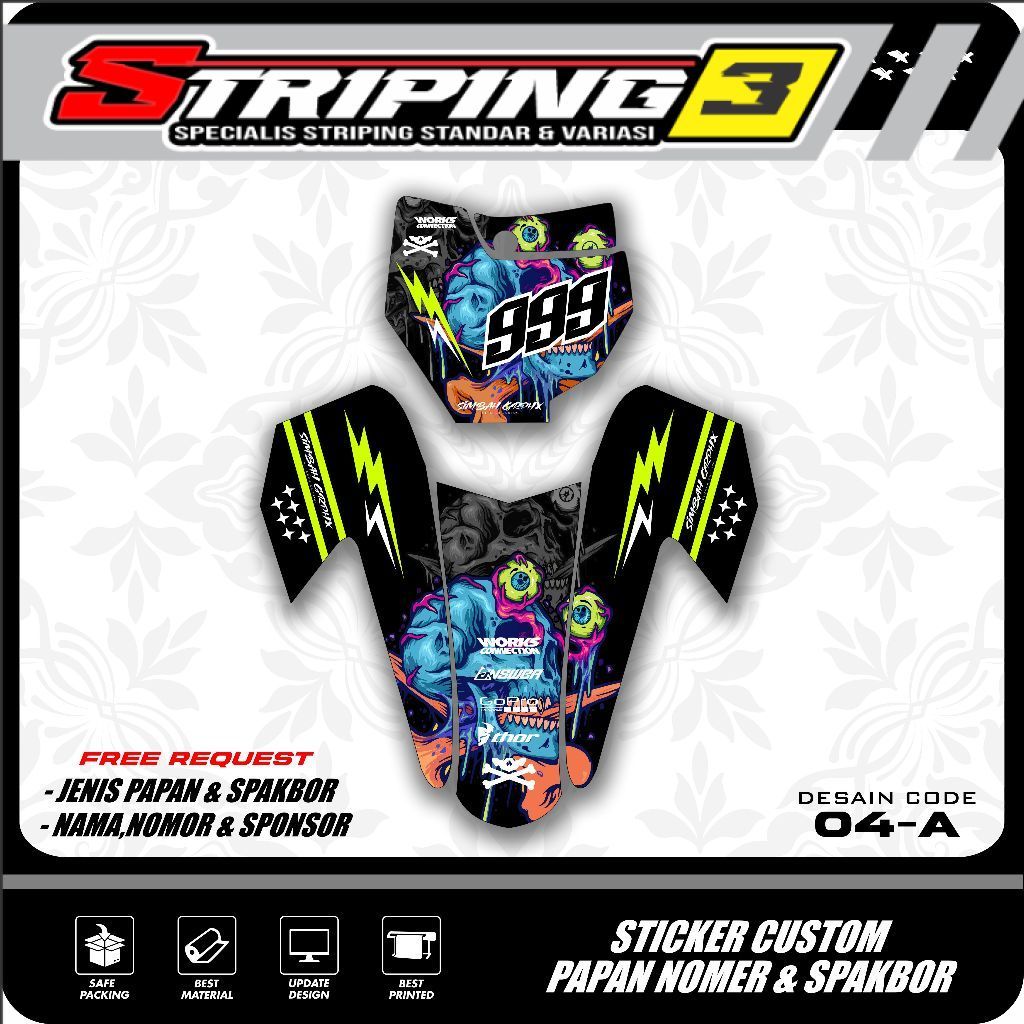 Sticker Decal Papan Nomer Start Dan Spakbor Depan Motor Bebek Trail Supermoto