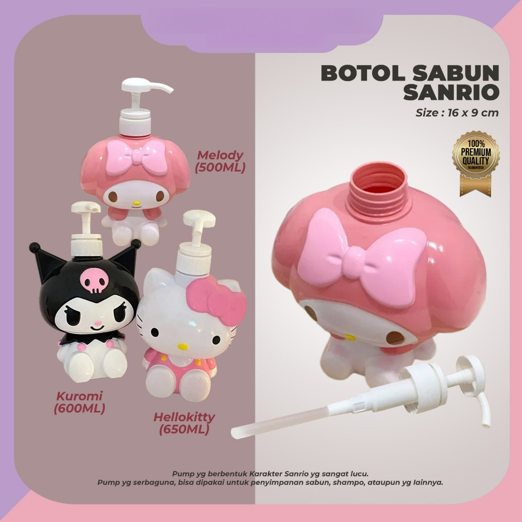Botol Pump Tempat Sabun Wadah Sabun Cair Sanrio Cinnamoroll Kuromi Hello Kitty My Melody Dispenser S