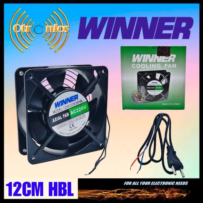 Winner Fan AC 12cm HBL AXIAL FAN AC 220V 12CM BLACK + Kabel AC