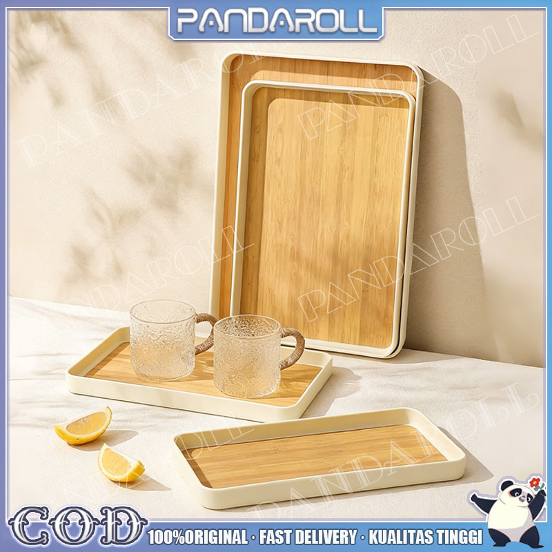 PANDA Wood Style Nampan Plastik Tatakan Gelas Teh Teko Piring Tea Tray Nampan Aesthetic Kayu