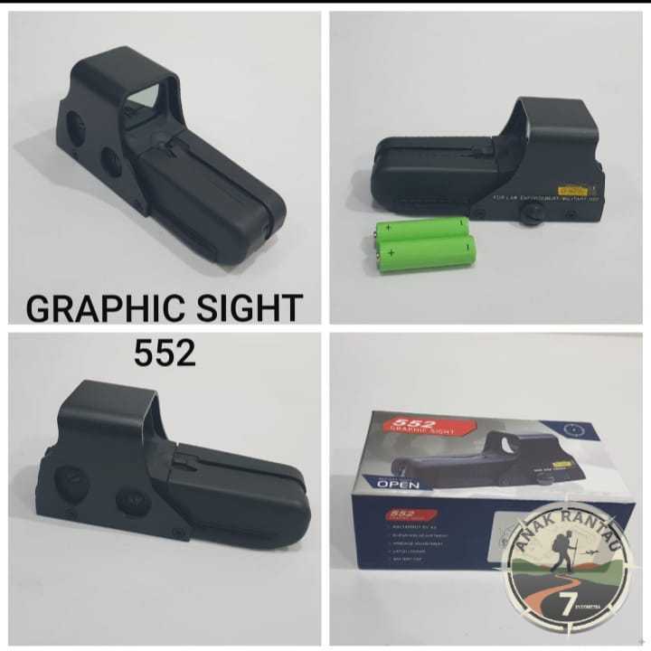Holographic 552 Graphic Sight Red Green Dot Teleskop Alloy Full Metal Rail 20mm Alat Bidik Tanpa Zoo