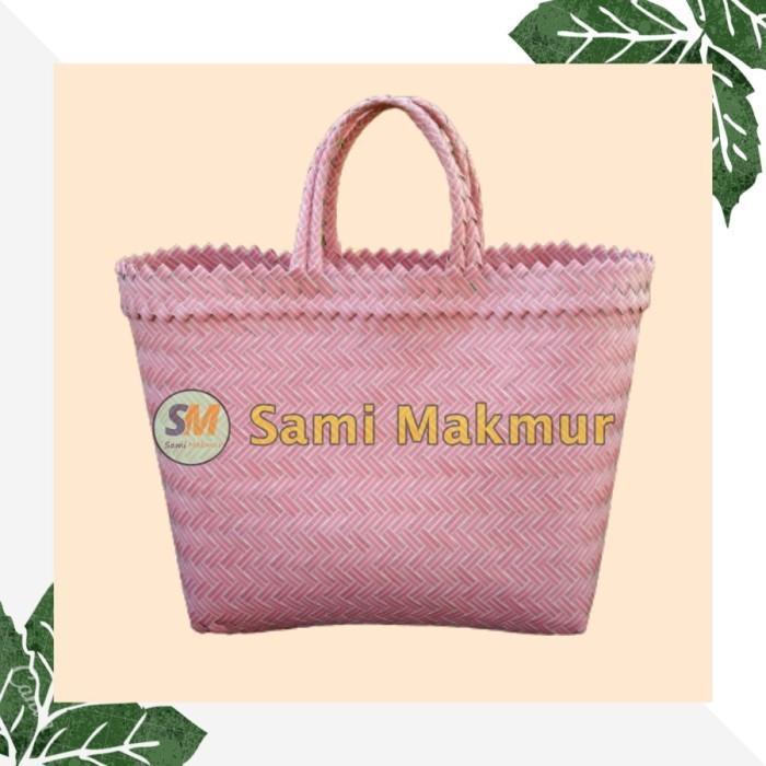 Sami Makmur Tas Anyaman Plastik POLOS Untuk Hampers Parcel Souvenir Hadiah - Merah, Size S