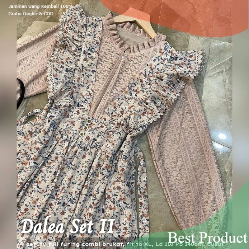 Dalea Lace 2 Dress Wanita Muslim Korean Look Hijab Ceruty Mix Brukat Best Seller Ready Siap Kirimsou