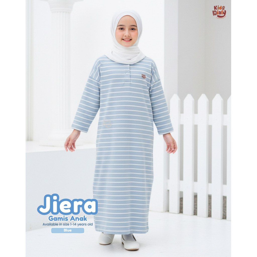 Kids Diary Plus - Gamis Anak Motif Salur Biru Jiera Premium Knit Stripe Blue 1-14 Tahun
