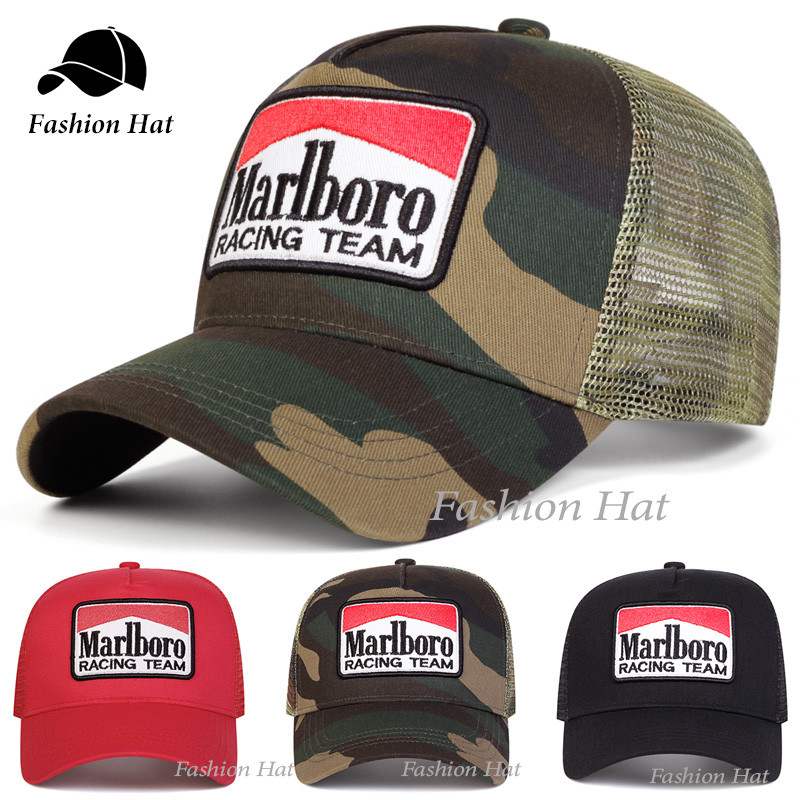 Topi Baseball MARLBORO RACING TEAM Hat Cap Topi Setengah Jaring Musim Panas Modis