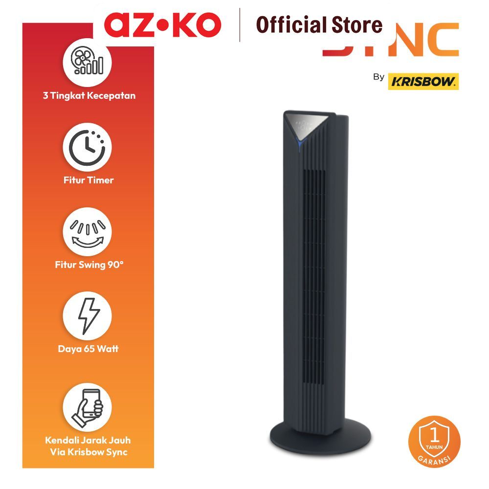 AZKO Krisbow Sync Smart Kipas Angin Berdiri Wifi - Hitam Floor Standing Tower Fan Pendingin Ruangan 