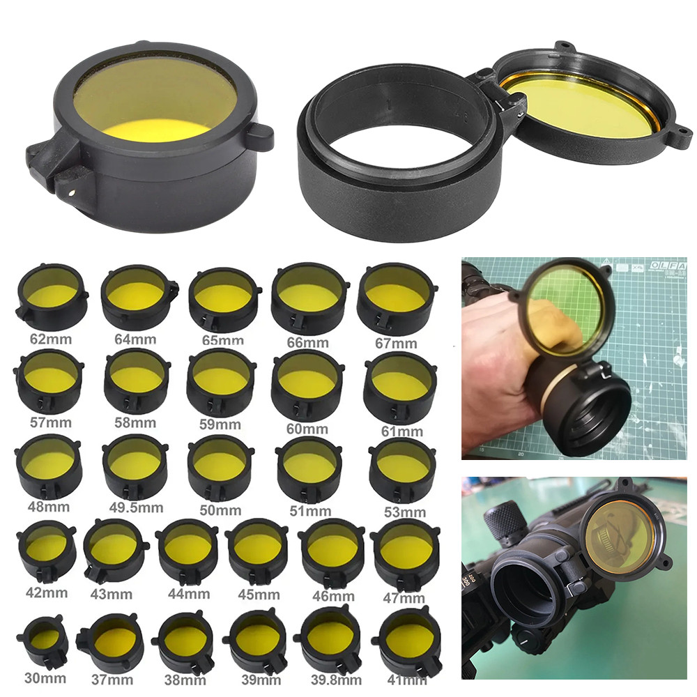 Scope Dust Cover Matte Scope Protector Flip Open Scope Cap 30-69mm Hunting Gun Calibe Yellow Objecti