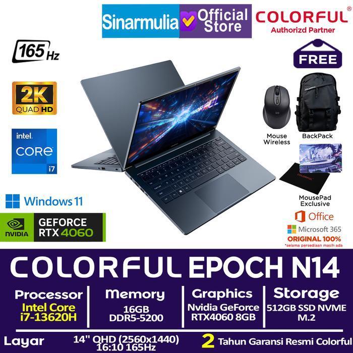 Laptop Gaming COLORFUL EPOCH N14 i7-13620H RTX4060 512GB SSD 16GB 2K QHD 165Hz Win11