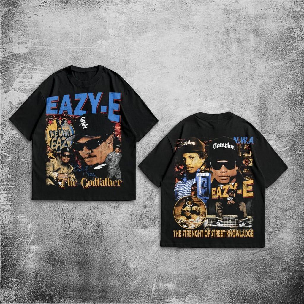 Baju Kaos P&B Oversize EAZY-E - T Shirt Vintage Eazy-E Oversized Black 20s T-shirt Pria