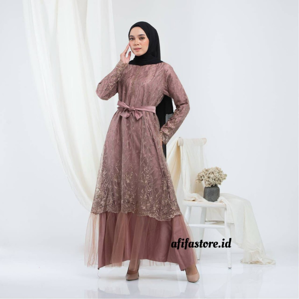 GAMIS BROKAT JUMBO TILLE MUTIARA BORDIR | GAMIS BRUKAT | GAMIS BUSUI | GAMIS PESTA | GAMIS KONDANGAN