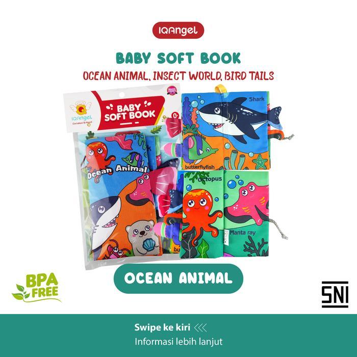 IQAngel - Baby Soft Book 11x21cm | Buku Edukasi Kain Bayi 8 Halaman untuk Belajar Hewan Laut, Serang