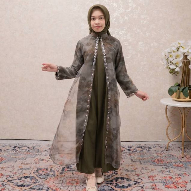 PRILLY BUSANA - Ainaya Gamis 2in1 Couple Ibu Dan Anak - Dress Bahan Marbella Mix Mily Organza