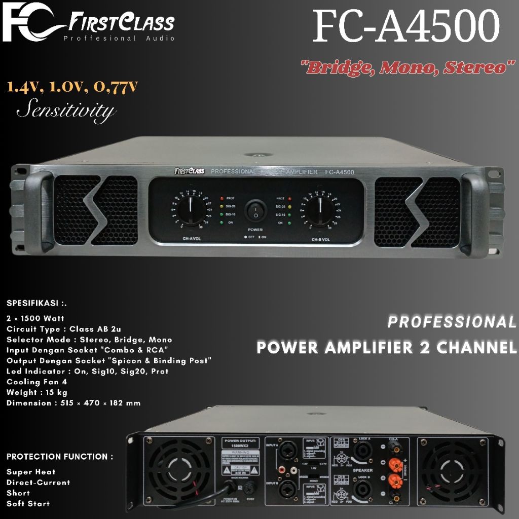 Professional Power Amplifier FirstClass FCA 4500 Class AB | Power ampli FC A4500 Dengan Soft Start 1