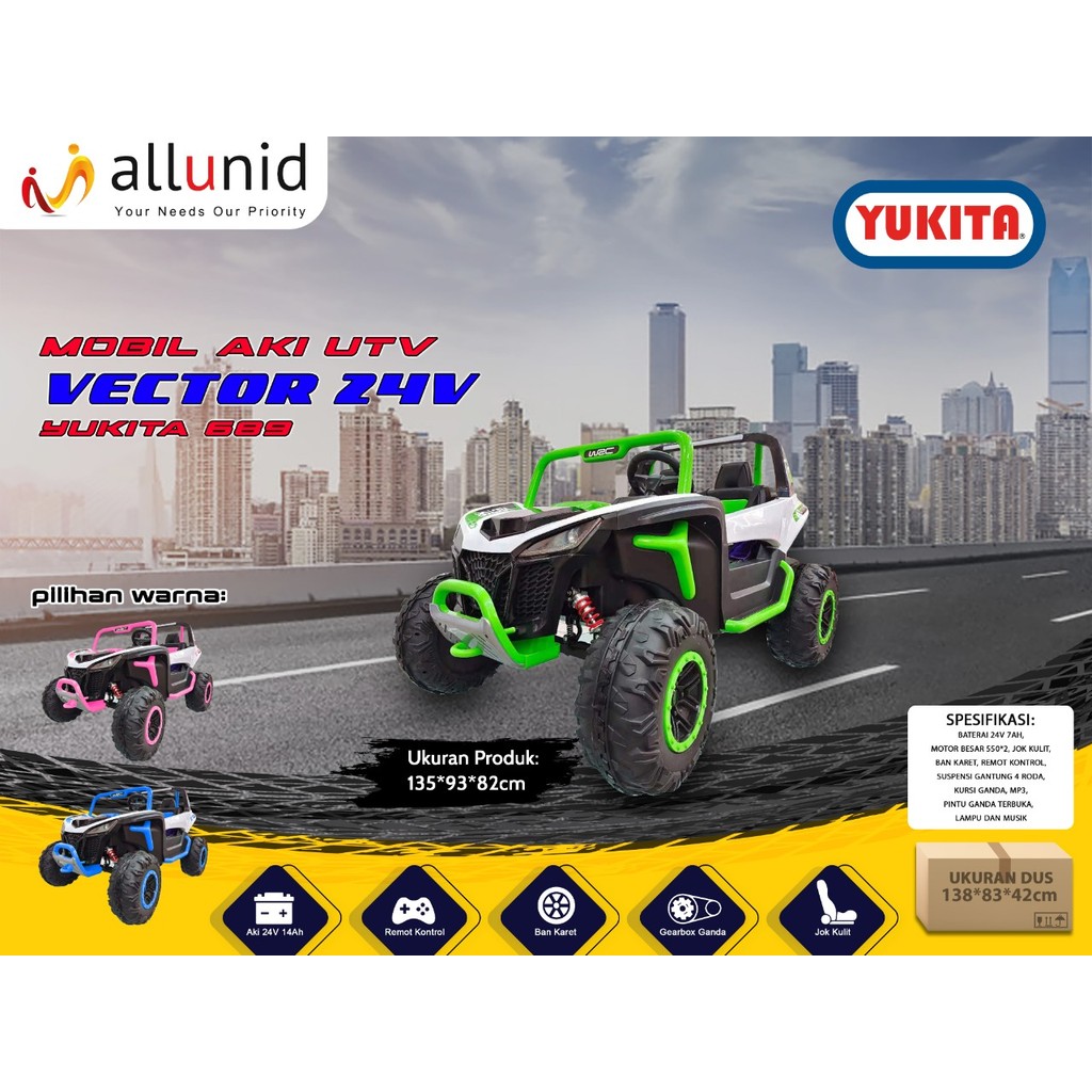 Mainan Mobil Aki Anak Yukita 689 Vector 24Volt