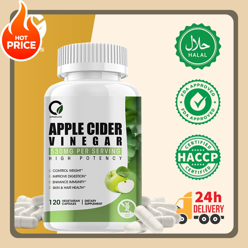 Orgeuos Apple Cider Vinegar Murni 100% 120Kapsul Membantu Menurunkan Berat Badan Dengan Cepat