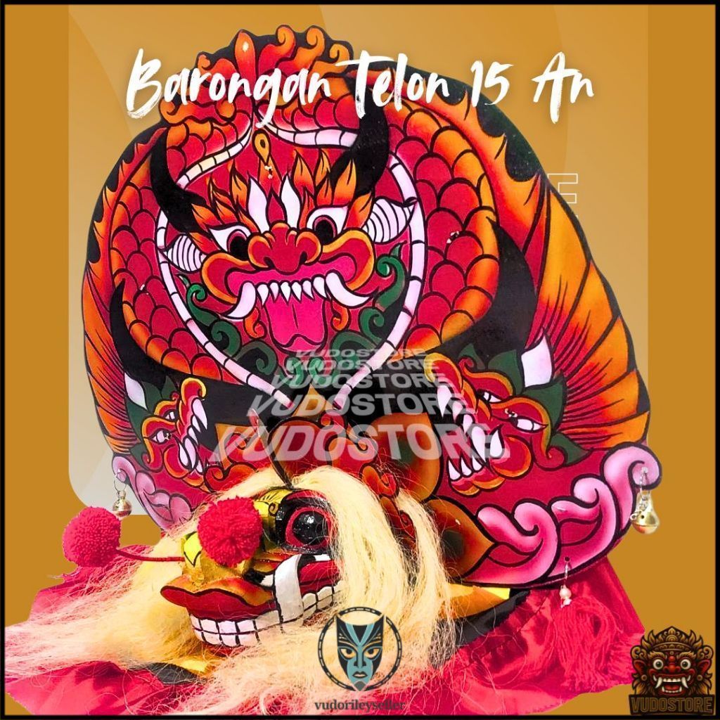 Vudorileyseller Barongan Telon Merah Ukuran 15 Full Kayu Barongan Caplokan Kayu Barongan Pentas VRU2