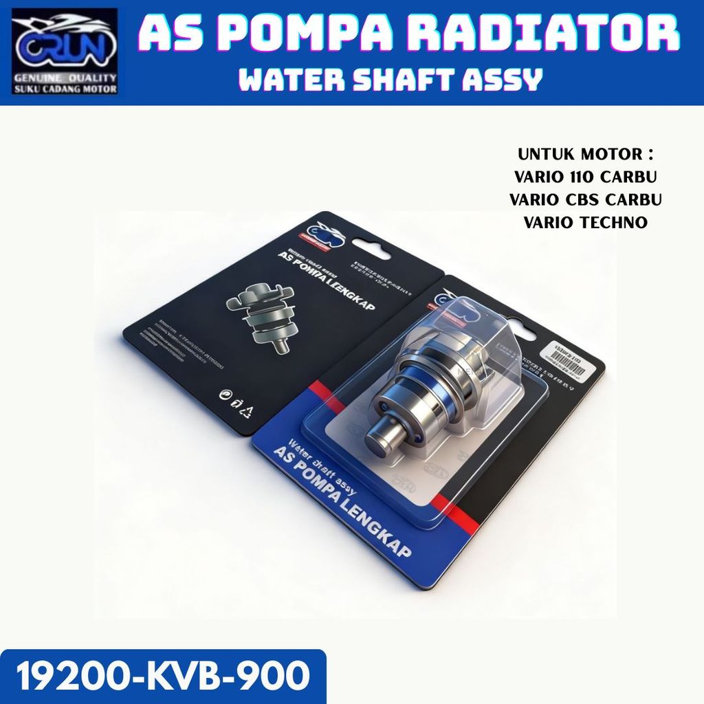 CRUN As Pompa Radiator Honda Vario 110 CBS Techno Water pump Shaft Assy 19200-KVB-900