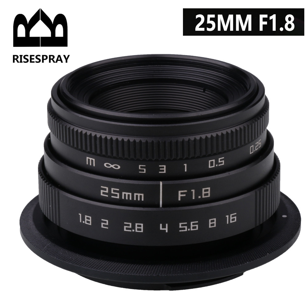 Lensa Optik Sudut Lebar Mini CCTV C Mount 25mm F1.8 untuk kamera mirrorless Canon EOS M, Nikon N1, S