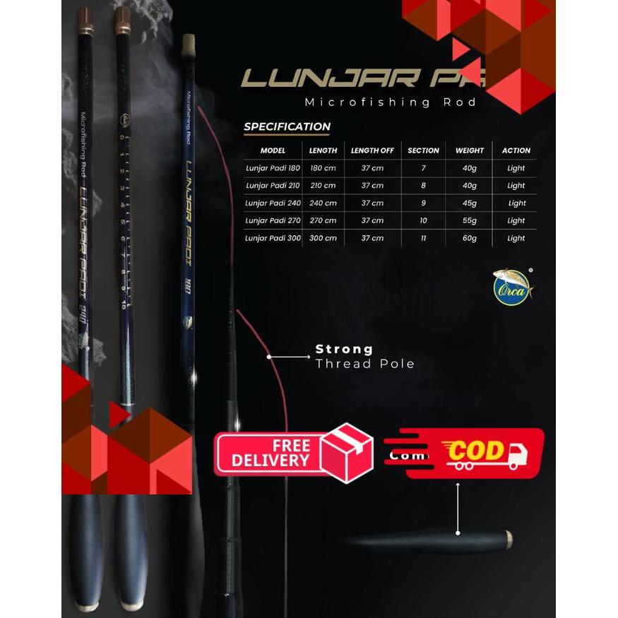 Joran Tegek Orca Lunjar Padi Bahan Carbon Kuat & Ringan 180 210 240 270 300 - 180 -alca