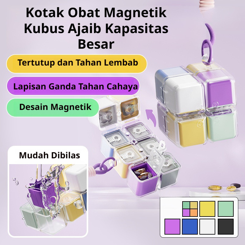[Anti Tumpah Magnetik] Kotak Obat Travel 8 Kompartemen Kapasitas Besar - Kotak Obat/Kapasitas Besar/