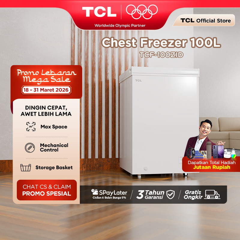 TCL Chest Freezer Kapasitas 100 Liter Super Freezing - Storage Basket Besar - Pembuangan Limbah Air 