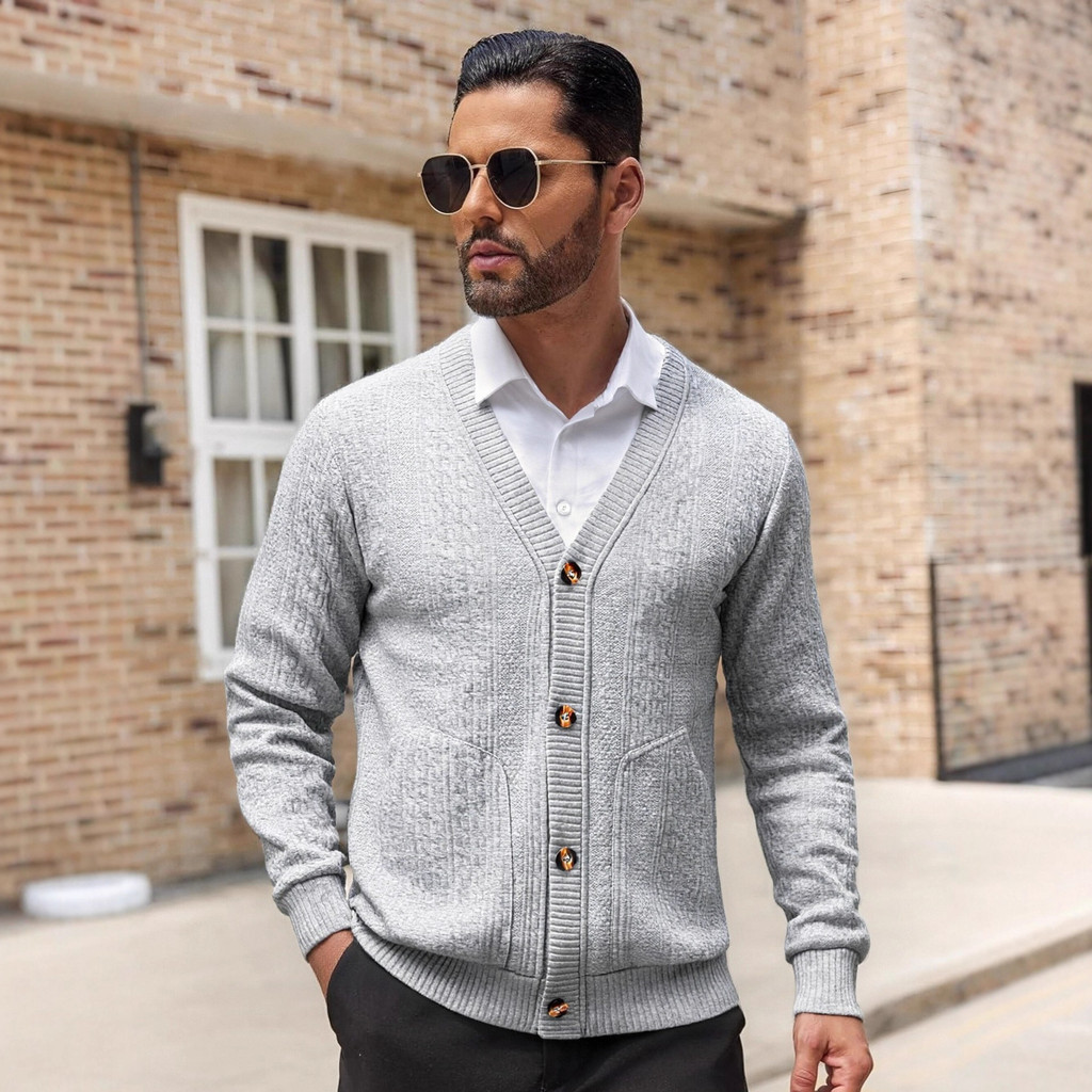 Trendy Fashion Jacquard Cardigan Buttoned Knit Jacket Slim Fit Coat