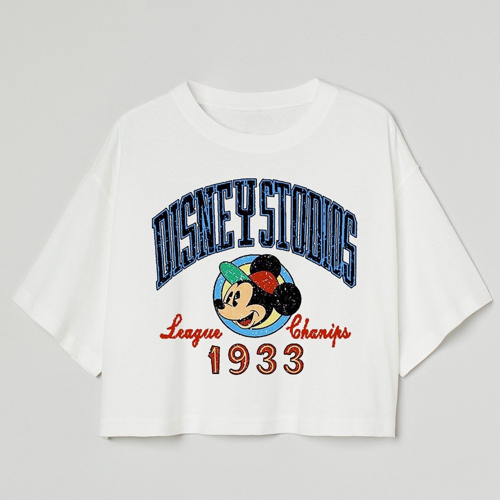 CROP TEE VINTAGE MICKEY MOUSE | KAOS CROP TOP WALT DISNEY OVERSIZE PUTIH WANITA| WHITE CROPTEE WOMAN