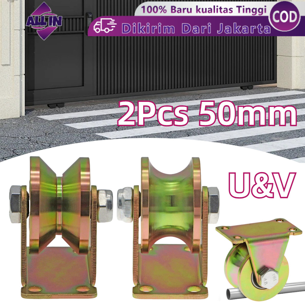 2Pcs 50mm U&V Roda Rel Roda Gerbang Pagar Besi/Roda Besi Pagar Roda Rel/Baja Dengan Galvanis