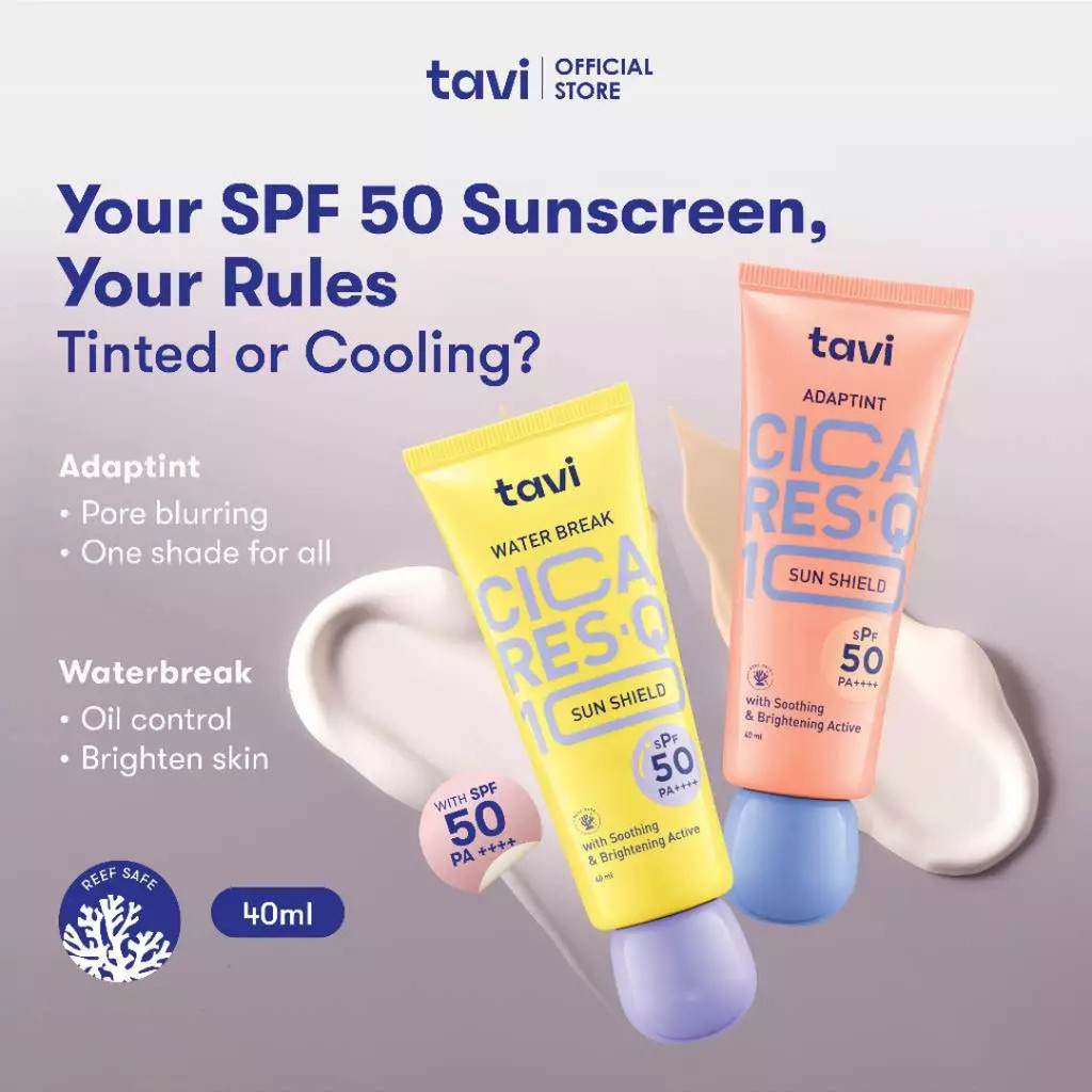 TAVI CICA RES-Q10 AdapTint Sun Shield 40 ml - Sunscreen Tabir Surya SPF 50 PA++++ - Skin Tint - Pore