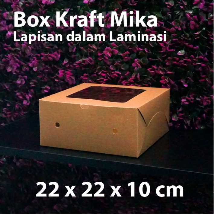 (Depok) Dus Kraft 22 x 22 x 10 cm dengan Mika - Box Cake Coklat Snack
