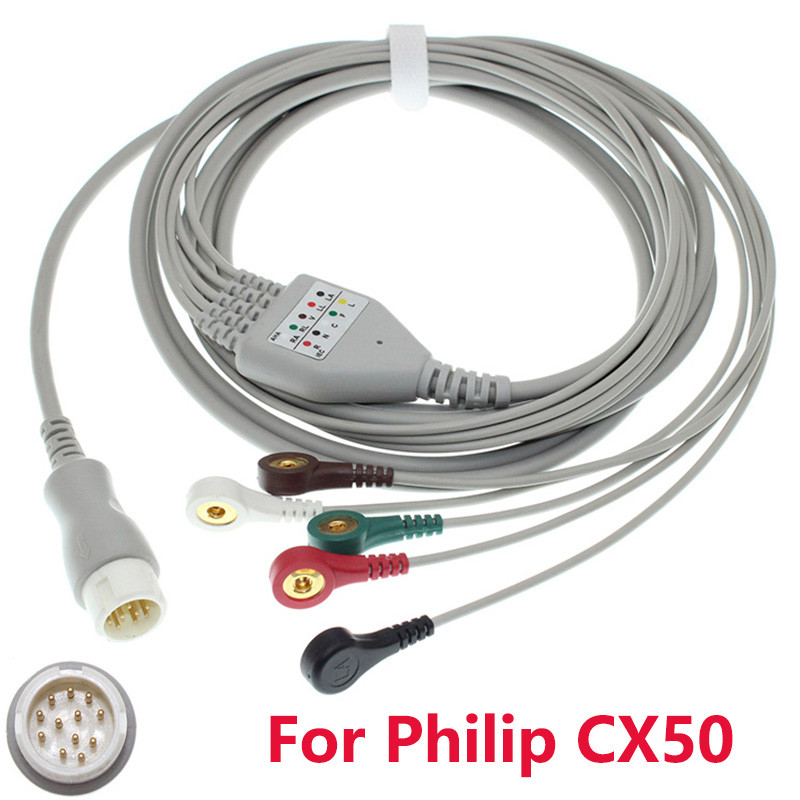 Kabel dan Elektroda ECG EKG 12 pin 3/5 Lead Satu Bagian untuk Monitor Pasien Philip CX50, dengan Kon