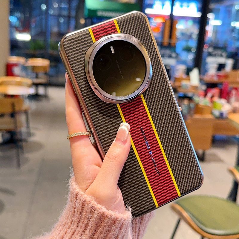 Pola Serat Karbon Warna Merah Kuning Cocok untuk Honor Magic 7 Pro Casing Ponsel Tahan Guncangan Pel