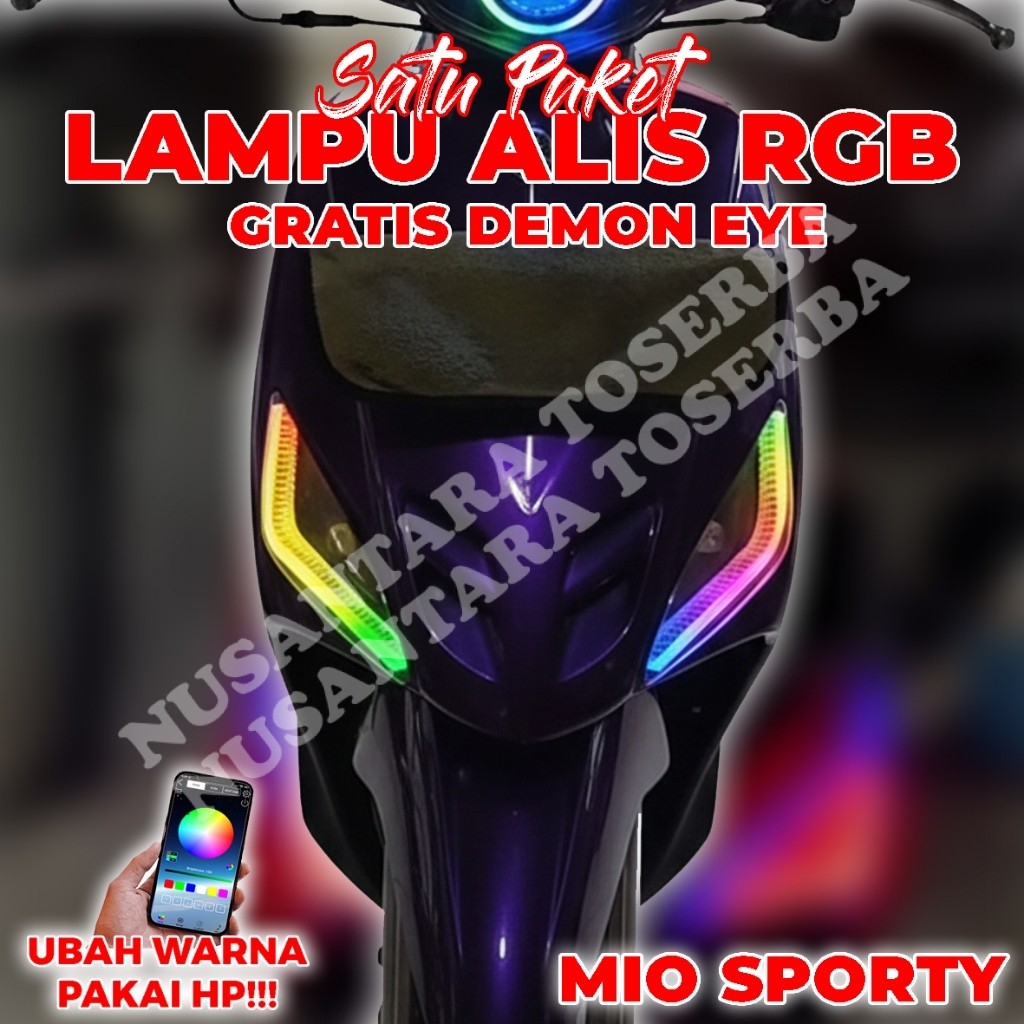 Lampu Alis Motor Running RGB Mio Sporty LED Universal Paketan Waterproof Bonus Devil Eye