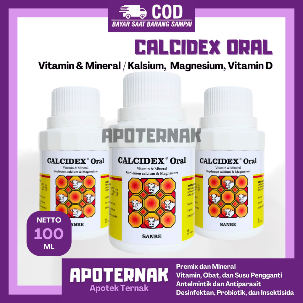 CALCIDEX ORAL 100 ml - Obat Lumpuh Milk Fever Acidosis Karena Kurang Kalsium Magnesium Vitamin D Pad