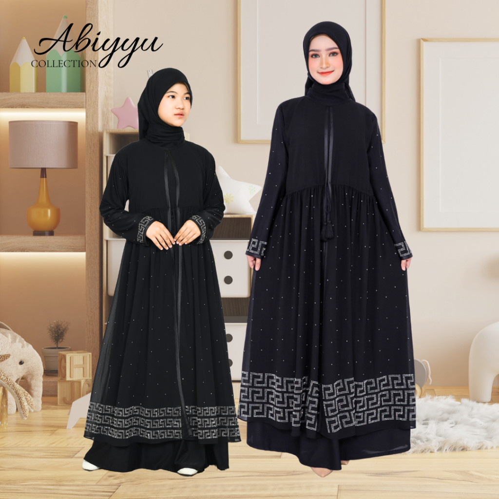 ADRIANSYAH99_ Abiyyo TA9060A | Abaya Turki Hitam Putih Couple Ibu dan Anak Perempuan Baju Gamis Turk