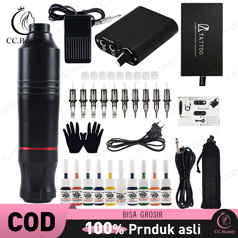 10 Warna Alat tato full Set /Set pena tato/set lengkap alat tato Mesin Tattoo Rotary Pen Full Set Ta