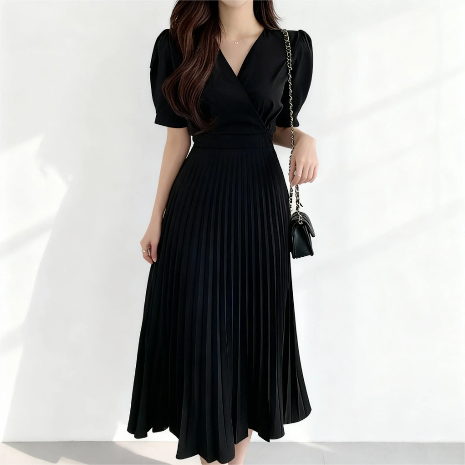 Baju Long Dress Hitam Polos Press Body Kondangan Wanita Terbaru Casual Dress Kekinian Korean Style