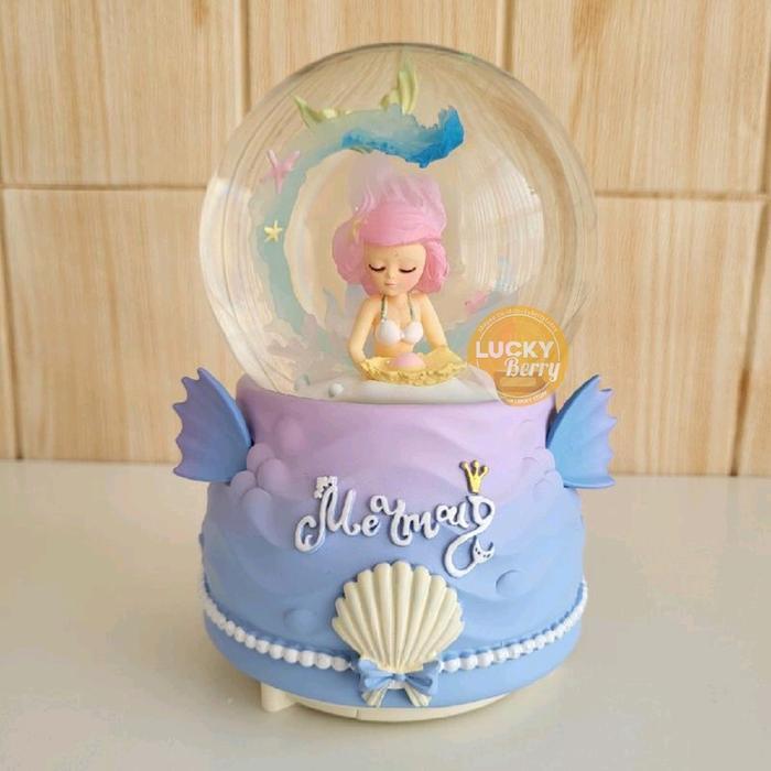 FITUR LENGKAP PREMIUM Snowball / Pajangan Bola Kaca Music Box MERMAID XL(100) Otomatis - Mermaid Ung