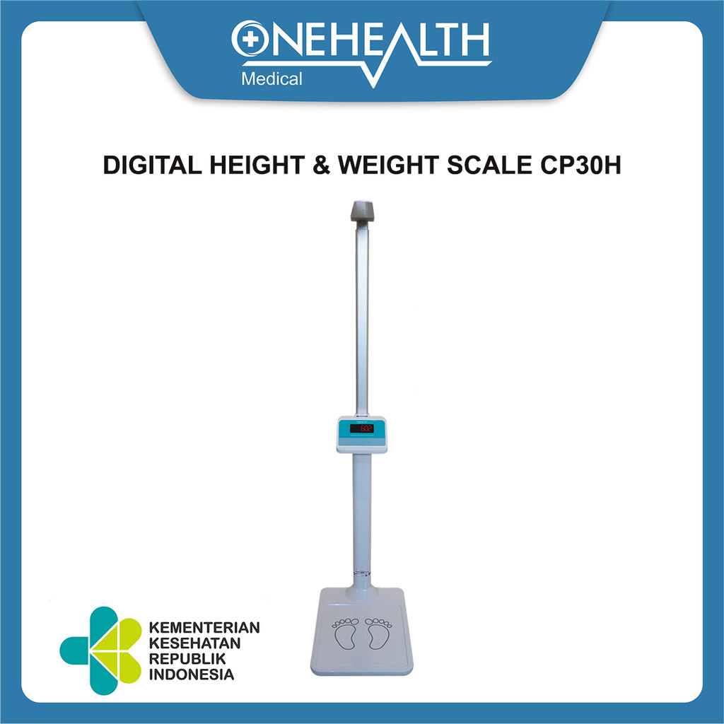 Timbangan Digital OneHealth CP30H + Pengukur Tinggi Badan, Kapasitas 220 kg, Platform Kaca Tempered